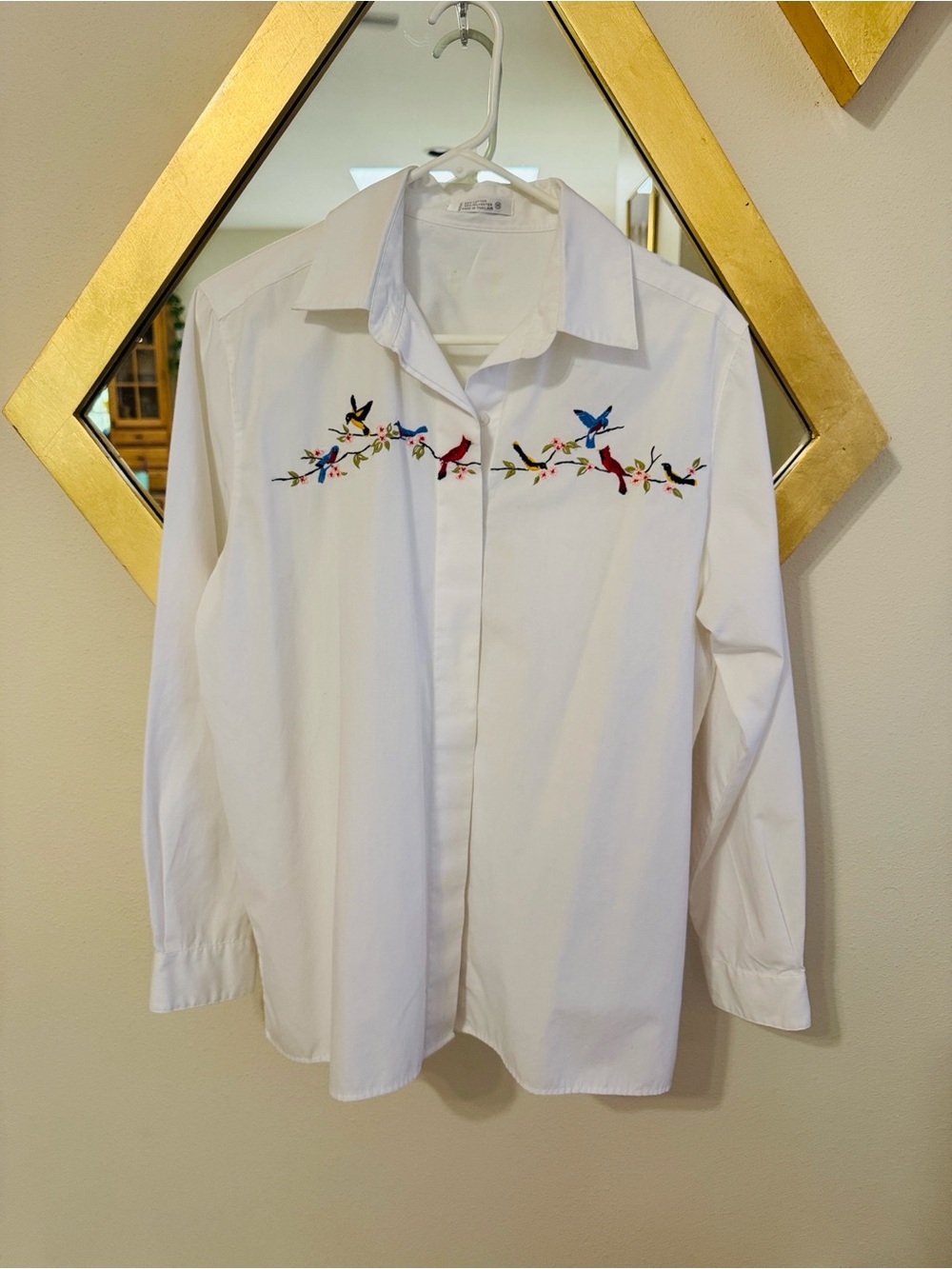 Vintage Orvis Bird Embroidered White Button Down Shirt Women’s 14